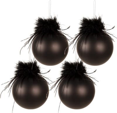 Clayre & Eef Kerstbal Set van 4 Overig Ø 8 cm Zwart Glas Kerstballen
