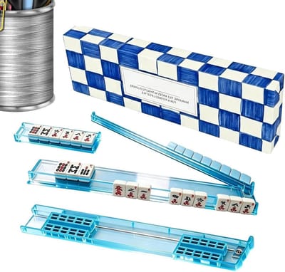 Mahjong Tegelhouder - Schildpad Stijl - Spel Organisatie - Magnetische Duwfunctie - 44 x 8 cm - Blauw