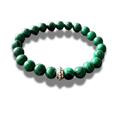 Armband - natuursteen - malachiet - 8 mm 19 cm met zilverkleurig element