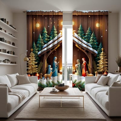 2 pièces de rideaux jaunes numériques HD noués sous le sapin de Noël décoration de style décoration maison salon chambre à coucher usure r W52H63inchW132H160cm black