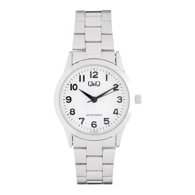 Q&Q C11A-504PY - Horloge - Analoog - Vrouwen - Dames - Stalen band - Rond - Metaal - Cijfers - Zilverkleurig - Wit