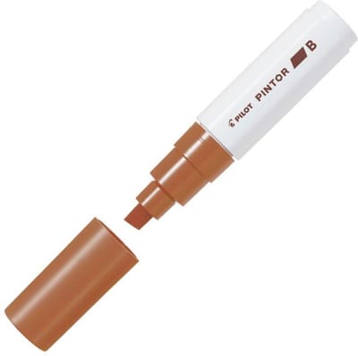 Pilot Pintor Bruine Verfstift - Brede marker met 8,0mm beitelpunt - Inkt op waterbasis - Dekt op elk oppervlak, zelfs de donkerste - Teken, kleur, versier, markeer, schrijf, kalligrafeer…
