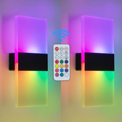 Moderne RGB Wandverlichting met Afstandsbediening - 2 Stuks LED Wandlampen voor Slaapkamer, Woonkamer en Meer
