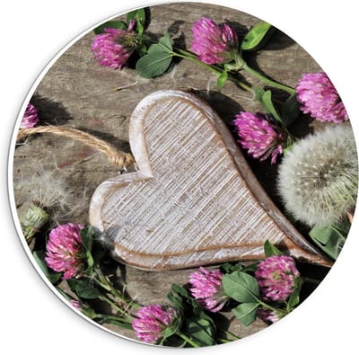 KuijsFotoprint - Schilderij - Houten Hartje Met - Groen, Roze En Grijs - 20 X 20 Cm