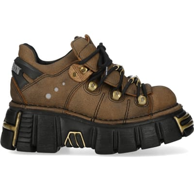 New Rock bruine leren gotische platform enkellaarsjes - M-120N-C120