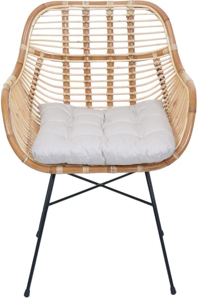 Eetkamerstoel MCW-P17, keukenstoel rieten stoel rotanstoel rotanstoel stoel, Kubu rotan metaal ~ bekleding crème