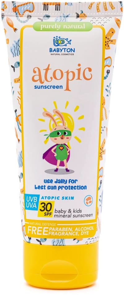 BABYTON - Natuurlijke zonnecrème - Atopische Huid - Zonnebrandcrème Baby en Kind - SPF30 - 100ml - Tube