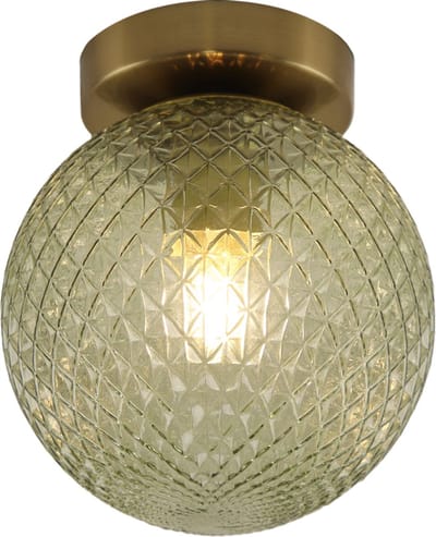 Olucia - JOHNSON - Plafondlamp - Groen / Messing - Vorm: Bol