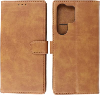 Hoesje Geschikt voor Samsung Galaxy S23 Ultra - Book Case Portemonnee Telefoonhoesje - Bruin