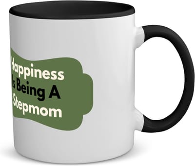 Akyol - happiness is being a stepmom koffiemok - theemok - zwart - Moeder - de liefste stiefmoeder - moeder cadeautjes - moederdag - verjaardag - geschenk - kado - 350 ML inhoud