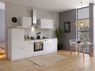 Goedkope keuken 280  cm - complete keuken met apparatuur Malia  - Wit/Wit - soft close - keramische kookplaat - vaatwasser - afzuigkap - oven    - spoelbak