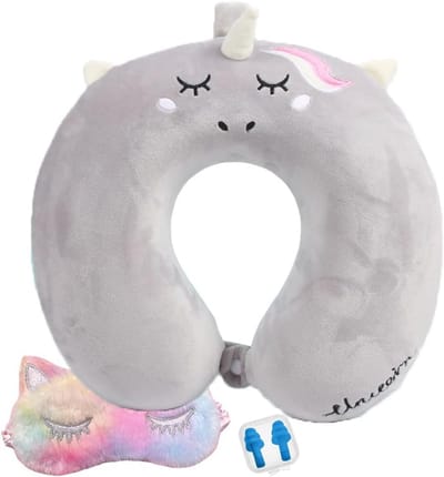 Dailygoods - Reiskussen - Traagschuim - Comfortabel en Ondersteunend - Grijs - Vliegtuig Nekkussen - Inclusief Masker en Oordopjes - Geschikt voor Vol...