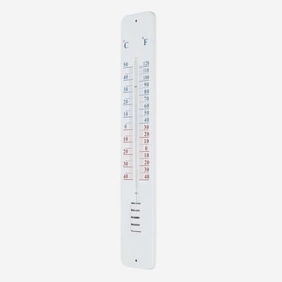 Grote metalen tuinthermometer wandmontage buiten temperatuurmeter 45 cm hoog met Celsius en Fahrenheit