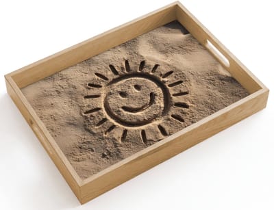 Dienblad hout 40x30 cm - Schootdienblad - Gezichtje - Zon - Zand - Getekend - Borrelplank rechthoek - Plateau dienbladen