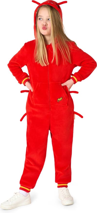 OppoSuits Kreeften Onesie Kids - Unisex - Lobster Fleece Jumpsuit - Carnavalskleding - Dieren Verkleedpak Voor Kinderen - Rood - Maat: M - EU110/116 - 6-8 Jaar