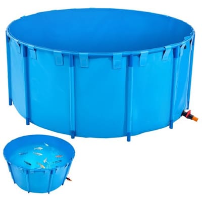 VEVOR PVC-visvijver, 4550 liter inhoud, opvouwbaar koi-aquarium, ronde vistank met stevig frame en aftapkraan, voor aquacultuur, koi-kweek en irrigatie (blauw)