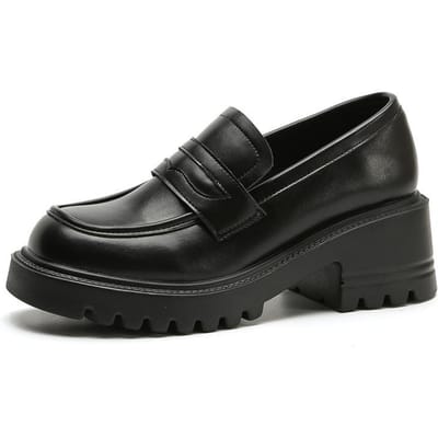 Verhoogde Damesschoenen Platform Loafers Eén Voetpedaal Nieuwe Britse Enkelschoenen Ronde Neus Kleine Leren Schoenen Middelhoge Hak 40