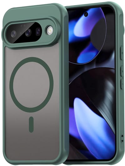 MobyDefend Hoesje - Geschikt voor Google Pixel 10 - Case Geschikt voor MagSafe - Mat Transparant Met Gekleurde Rand - Groen