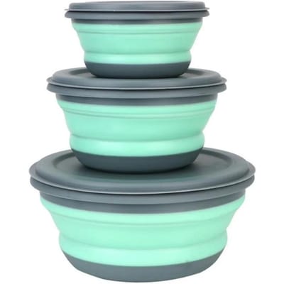 Bol de Camping pliable en Silicone, boîte à déjeuner, couvercle de bol à salade, conteneur de stockage des aliments extensible, boîte à Bento 3 pièces/ensemble 3 Piece blue