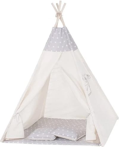 Viking Choice - Tipi tent kinderen - 120x100x160 cm - sterren print - crème, grijs