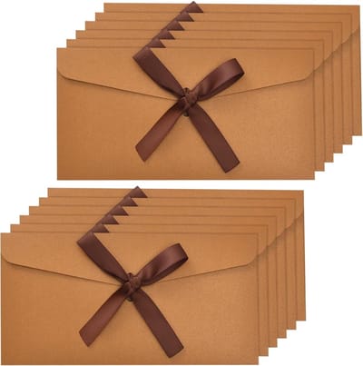 Dailygoods - Bronzen enveloppen voor geldgeschenken, 12 stuks kraftpapieren portemonnees met lint, parelmoerglanzende uitnodigingsenveloppen voor verjaardagen, bruiloften en feesten 22x11 cm