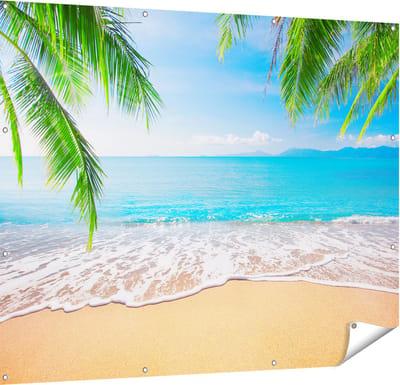 Gards Tuinposter Tropisch Strand en Zee - 150x120 cm - Tuindoek - Tuindecoratie - Wanddecoratie buiten - Tuinschilderij