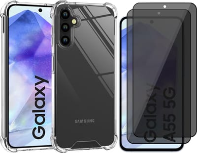 Hoesje geschikt voor Samsung Galaxy A55 - 2x Privacy Screenprotector Volledig Dekkend Glas - Shockproof Transparant