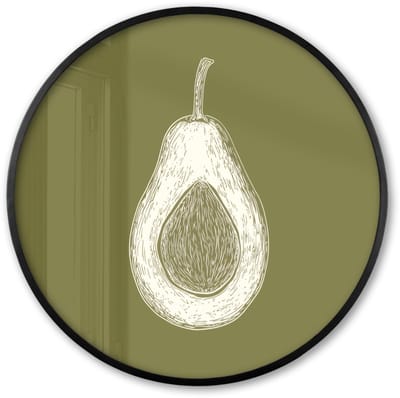 Poster in lijst Rond - Fotolijst 60x60 cm - Posters - Avocado - Minimalistisch - Illustratie - Groen - Ronde posterlijst zwart - Decoratie - Wanddecoratie woonkamer - Muurdecoratie slaapkamer