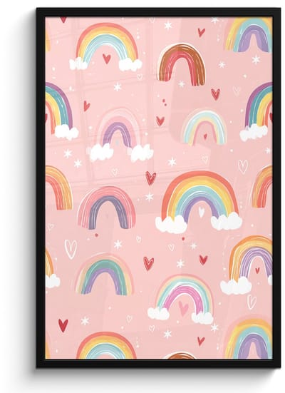 Poster in lijst - Fotolijst 60x90 cm - Posters - Regenboog - Patroon - Pastel - Handgetekend - Posterlijst zwart - Decoratie - Wanddecoratie woonkamer - Muurdecoratie slaapkamer