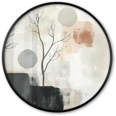 Poster in lijst Rond - Fotolijst 60x60 cm - Posters - Wabi sabi - Beige - Plant - Ronde posterlijst zwart - Decoratie - Wanddecoratie woonkamer - Muurdecoratie slaapkamer
