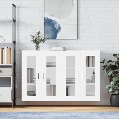 Wandkast 2 stuks - Hangende kasten - Wandmontage opslag - Met glazen deuren - 695 x 34 x 90 cm