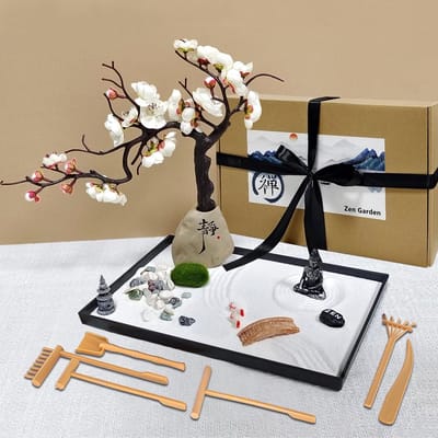 Mini Zen Tuin - Meditatie Decoratie - Stress Verlichting - Compleet Inclusief Accessoires - 32 x 20 cm