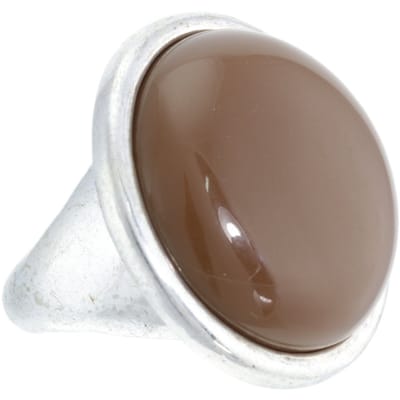 Behave - Ring - Vintage zilverkleurige ring met ronde chocoladebruine kunststof steen – Tijdloze retro stijl