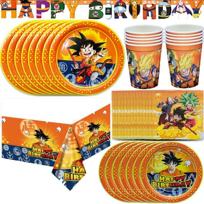 Décoration de Fête Dragonball Dragonball z Vaisselle Jetable Nappe Gobelets Bannière d'Anniversaire Assiettes Articles pour Baby Shower Jouets yellow