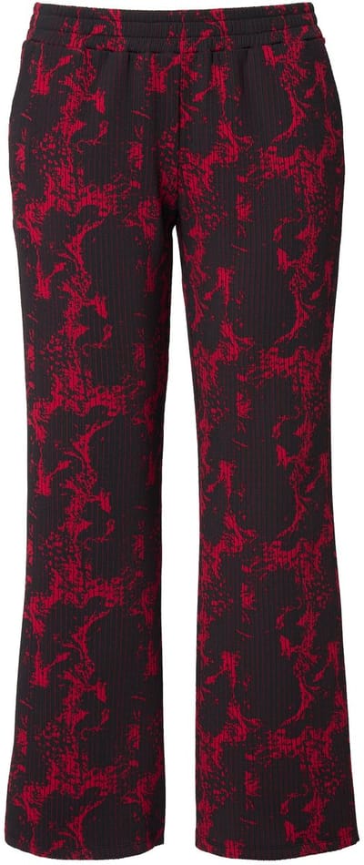 MIAMODA - Dames - Jersey broek allover-motief elastische tailleband - Zwart - Maat 44
