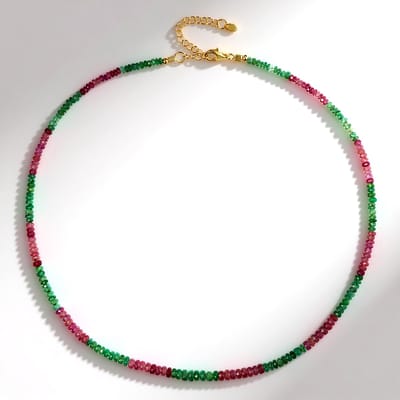 Braziliaanse smaragd & Madagaskar robijn zilveren ketting