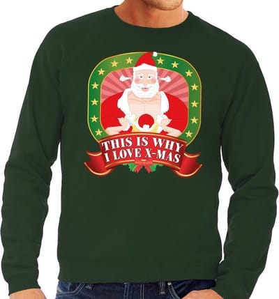 Foute kersttrui / sweater voor heren This is why I love Christmas - groen - Kerstman met dame S