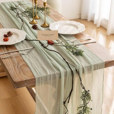 Katoenen Tafelrunner in Saliegroen voor Bohemian Bruiloften, Babyshowers en Feestdagen - Natuurlijke Rustieke Decoratie voor Keuken en Binnengebruik (80 x)