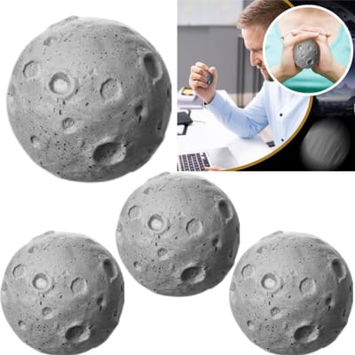 4 stuks - Maan Stressbal - Zacht schuim - Stressverlichtende knijpbal - Vingeroefenbal - 7 cm - Geschikt voor kantoorpersoneel en studenten om emoties te kalmeren en mee te spelen - Grijs