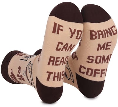 SilverAndCoco® - Koffie Sokken / Gekke Vrolijke Foute Happy Kleding / Leuke Grappige Dikke Warme Heren Vrouwen Socks / Verjaardag Sok Outfit Katoen / Mannen Vrouwen Sinterklaas Schoen Kerst Cadeau Tekst - If you can read this Bring me Coffee
