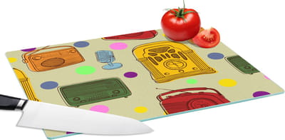 Glazen Snijplank - 39x28 - Vintage - Radio - Microfoon - Patroon - Snijplanken Glas