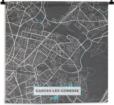 Wandkleed - Wanddoek - Garges-lès-Connesse - Frankrijk - Plattegrond - Kaart - Stadskaart - 180x180 cm - Wandtapijt