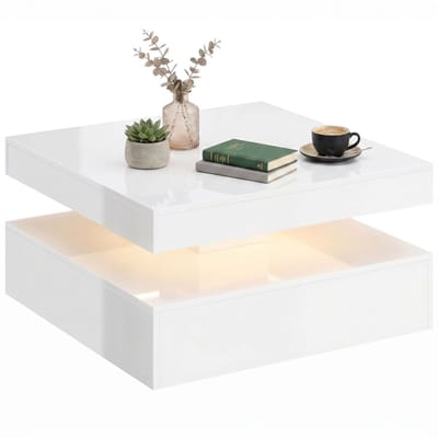 HOMCOM Coffee Table-MDF-78L x 78B x 40H cm-Hochglanzweiß