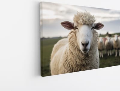 Saammp Canvas Schilderij - Schaap - Natuur - Dieren - 45x30 - Foto op canvas - Wanddecoratie - Muurdecoratie Woonkamer - Slaapkamer decoratie - Canvas Print