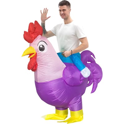 Paars opblaasbaar hanenkostuum, voor volwassenen 150-190cm paars