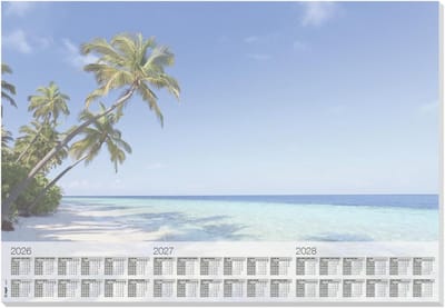 Bureauonderlegger Papier - Weekplanner Kalender - Bureau Organiseren - 3-Jaar Planning - A2 Formaat - Stranddesign Blauw
