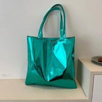 Glanzende Tote Bags voor Vrouwen Mode Hoge Capaciteit Boodschappentas PU Leren Handtassen Glanzende Casual Vrouwelijke Handtas Meisjes Schoudertas groen