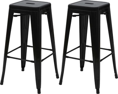 Set van 2 barkrukken MCW-A73, barkruk tegenkruk, metalen industrieel ontwerp stapelbaar ~ zwart
