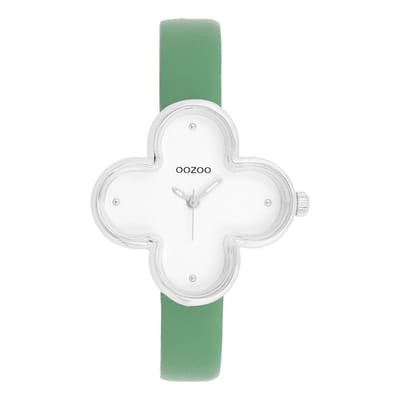 OOZOO Timepieces - Zilverkleurige horloge met leren band leren band - C11523