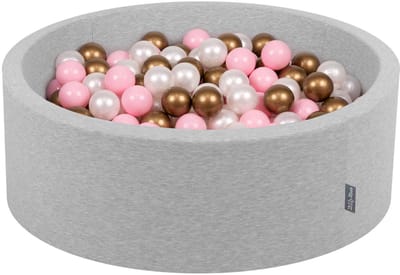 KiddyMoon ballenbad 90x30cm - 300 ballen ballenbad met kleurrijke ballen voor baby's kinderen rond, lichtgrijs:poederroze/parelmoer/goud